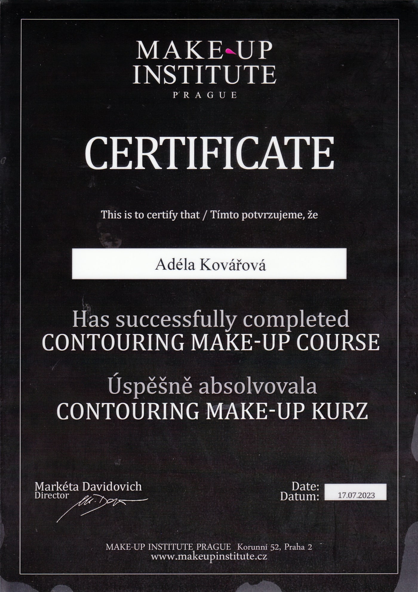 Certifikát - Contouring Make-Up kurz